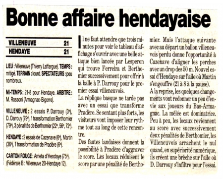 Villeneuve-Hendaye: match nul